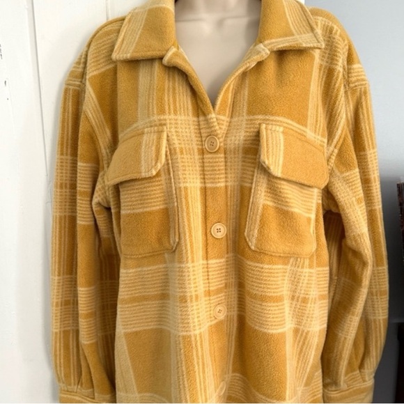 Z Supply Tucker Fleece Shacket (Shirt Jacket) Mustard Yellow Plaid, Sz XS - Picture 6 of 14